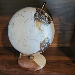 Elegant White and Gold Globe with Wooden Base